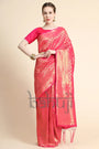 Deep Pink Gold Zari Woven Kanjivaram Silk Saree With Blouse