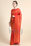 Shiny Red Gold Zari Woven Kanjivaram Silk Saree With Blouse