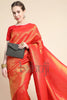 Shiny Red Gold Zari Woven Kanjivaram Silk Saree With Blouse