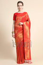 Shiny Red Gold Zari Woven Kanjivaram Silk Saree With Blouse