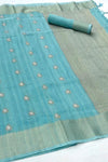 Sky Blue Soft Silk Zari Saree With Blouse