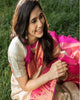 Closet mix Off-white and Pink Zari Border Saree With Blouse - Bahuji - Premium Silk Sarees Online Shopping Store