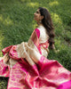 Closet mix Off-white and Pink Zari Border Saree With Blouse - Bahuji - Premium Silk Sarees Online Shopping Store