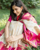 Closet mix Off-white and Pink Zari Border Saree With Blouse - Bahuji - Premium Silk Sarees Online Shopping Store