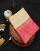 Closet mix Off-white and Pink Zari Border Saree With Blouse - Bahuji - Premium Silk Sarees Online Shopping Store