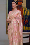 Crepe Pink Handloom Zari Weaving Silk Saree With Woven Border