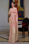 Crepe Pink Handloom Zari Weaving Silk Saree With Woven Border