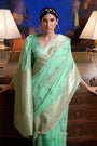 Mint Green Handloom Zari Weaving Silk Saree With Woven Border
