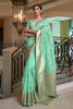 Mint Green Handloom Zari Weaving Silk Saree With Woven Border
