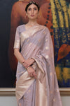 Elephant Gray Handloom Zari Weaving Silk Saree With Woven Border
