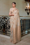 Beige color Handloom Zari Weaving Silk Saree With Woven Border