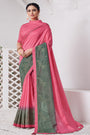 Baby Pink and Grey Cord and Zari Embroidery Saree with Blouse