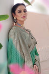 Aqua Green And Grey Cord and Sequins Embroidery Saree with Blouse