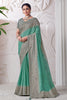 Aqua Green And Grey Cord and Sequins Embroidery Saree with Blouse