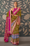 Alluring Green  And Pink Patola Silk Saree