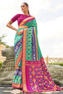 Alluring Green & Pink Patola Silk Saree With Printed Work