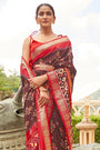Alluring Brown And Red Patola Silk Saree