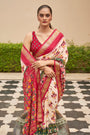 Alluring Off-white And Red Patola Silk Saree