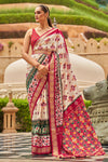 Alluring Off-white And Red Patola Silk Saree