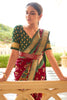 Alluring Maroon And Green Patola Silk Saree