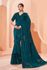 Teal Blue Lycra saree with Thread and sequins embroidery Work