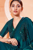 Teal Blue Lycra saree with Thread and sequins embroidery Work