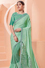 Sea Green Lycra Saree with Thread and Sequins Embroidery Work