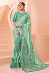 Sea Green Lycra Saree with Thread and Sequins Embroidery Work