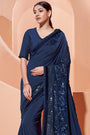 Assure Blue Lycra Saree with Thread and Sequins Embroidery Work