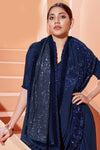 Assure Blue Lycra Saree with Thread and Sequins Embroidery Work