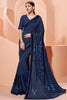 Assure Blue Lycra Saree with Thread and Sequins Embroidery Work