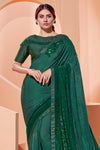 Unique Green Lycra Saree with Thread and Sequins Embroidery Work