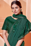 Unique Green Lycra Saree with Thread and Sequins Embroidery Work