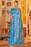 Sky Blue Cotton Silk Saree With Zari Weaving