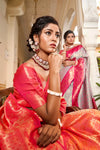 Orange Banarasi Handloom Saree With Zari Weaving