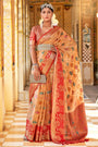 Peach Color Banarasi Tissue Silk Saree With Zari weaving