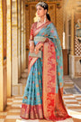Sky Blue Banarasi Tissue Silk Saree With Zari weaving