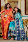 Cerulean Blue Banarasi Silk Saree With Zari Weaving