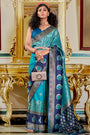 Cerulean Blue Banarasi Silk Saree With Zari Weaving