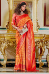 Orange & Red Banarasi Silk Saree With Zari Weaving
