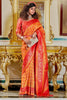 Orange & Red Banarasi Silk Saree With Zari Weaving