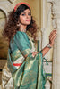 Off White & Green Banarasi Silk Saree With Zari Weaving