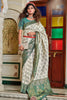Off White & Green Banarasi Silk Saree With Zari Weaving
