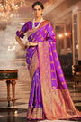 Purple Handloom Silk Saree With Zari Weaving