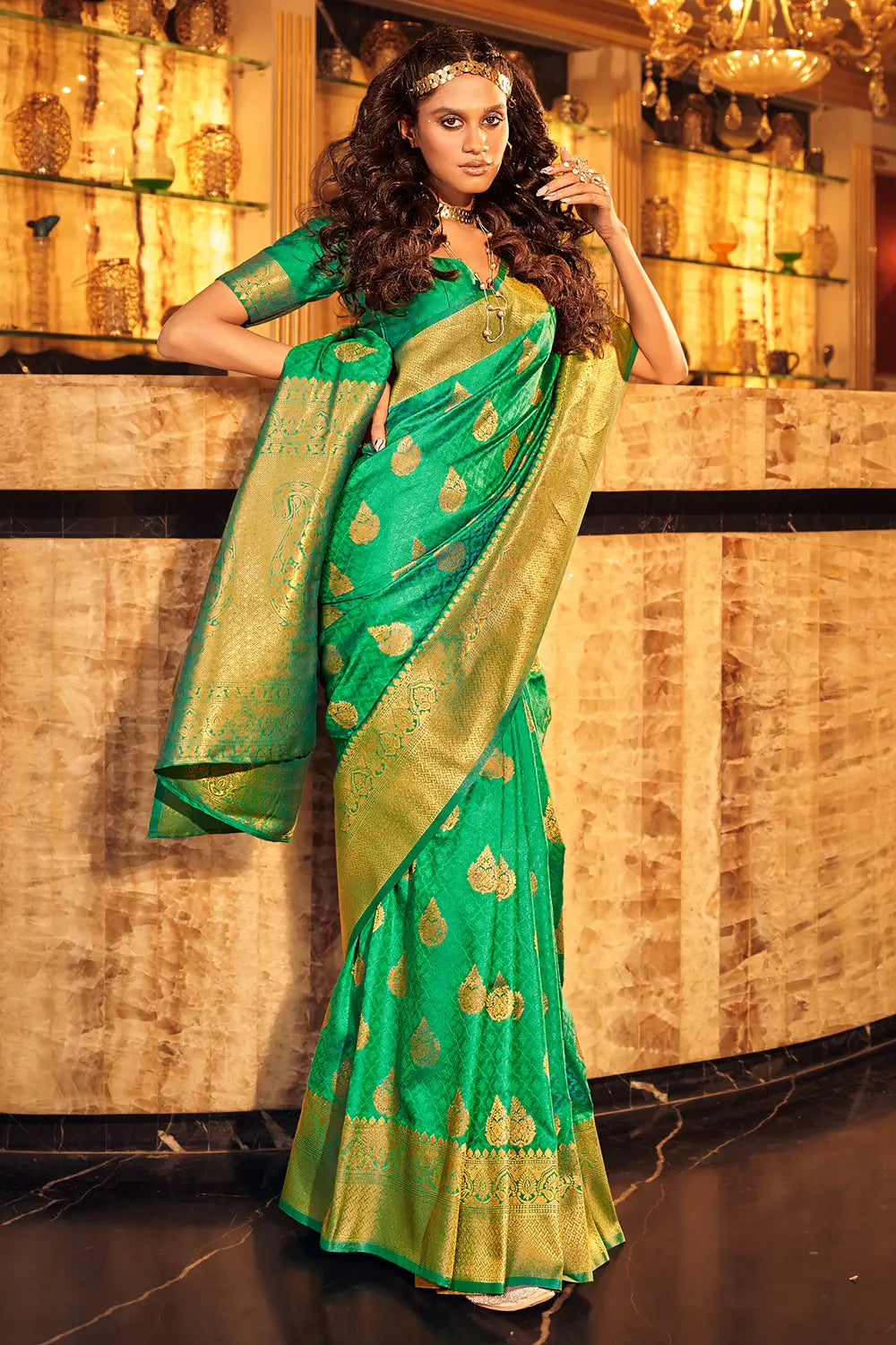 Green  Handloom Silk Saree With Zari Weaving