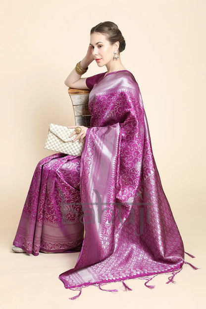 Orchid Purple Silk Saree With Silver Zari Waving Work
