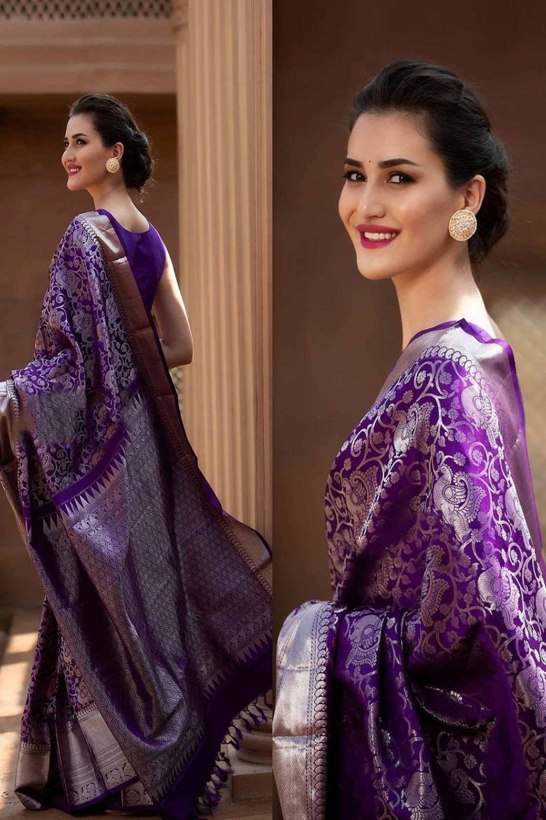 Purple Color Contrast Kanjivaram Silk Saree (031901827)