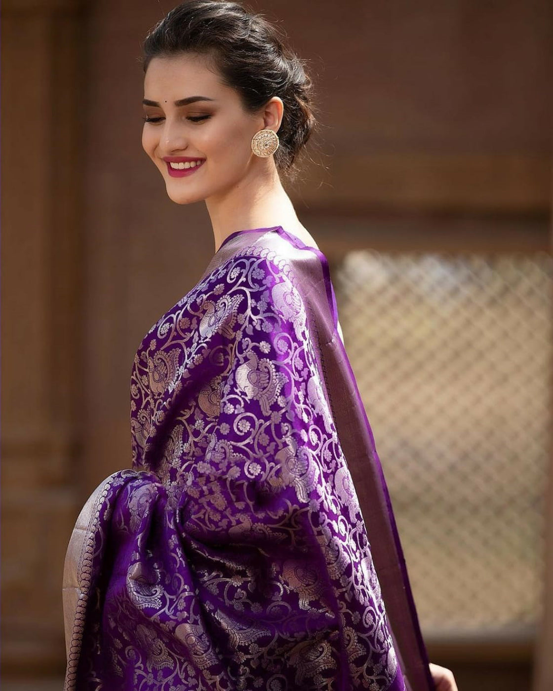 amazing purple kanjivaram saree