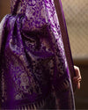 Violet Purple And Silver Zari Woven Kanjivaram Saree With Blouse - Bahuji - Premium Silk Sarees Online Shopping Store