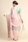 Poetry Pink Tissue Silk Zari Woven Saree With Green Blouse
